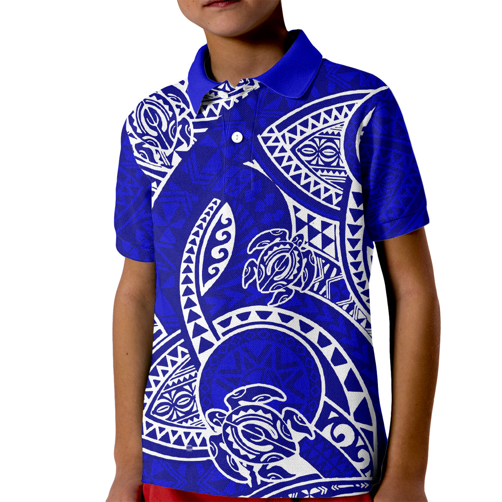 Polynesian Pride Hawaii Kid Polo Shirt Hawaiian Tribal Honu Blue Version - Wonder Print Shop