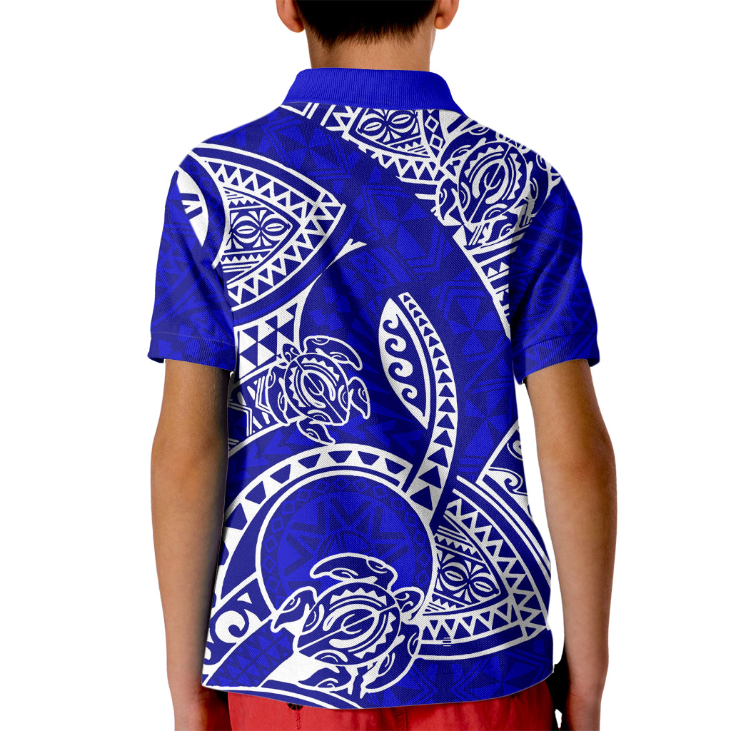 Polynesian Pride Hawaii Kid Polo Shirt Hawaiian Tribal Honu Blue Version - Wonder Print Shop
