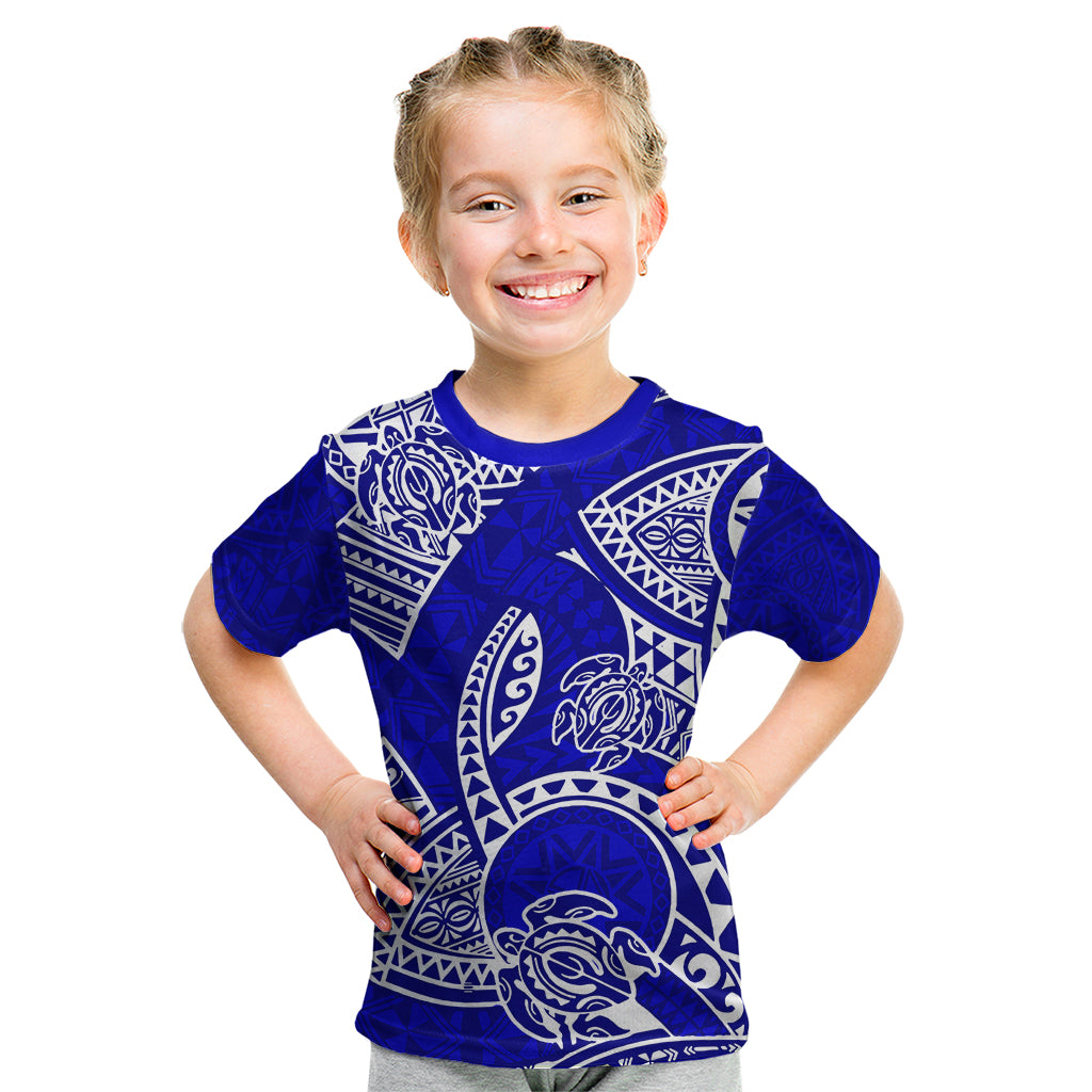 Polynesian Pride Hawaii Kid T Shirt Hawaiian Tribal Honu Blue Version - Wonder Print Shop