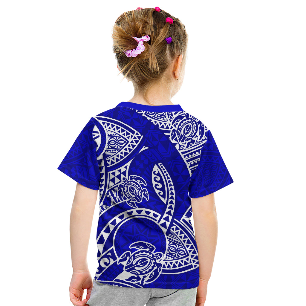 Polynesian Pride Hawaii Kid T Shirt Hawaiian Tribal Honu Blue Version - Wonder Print Shop
