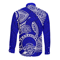 Polynesian Pride Hawaii Long Sleeve Button Shirt Hawaiian Tribal Honu Blue Version - Wonder Print Shop