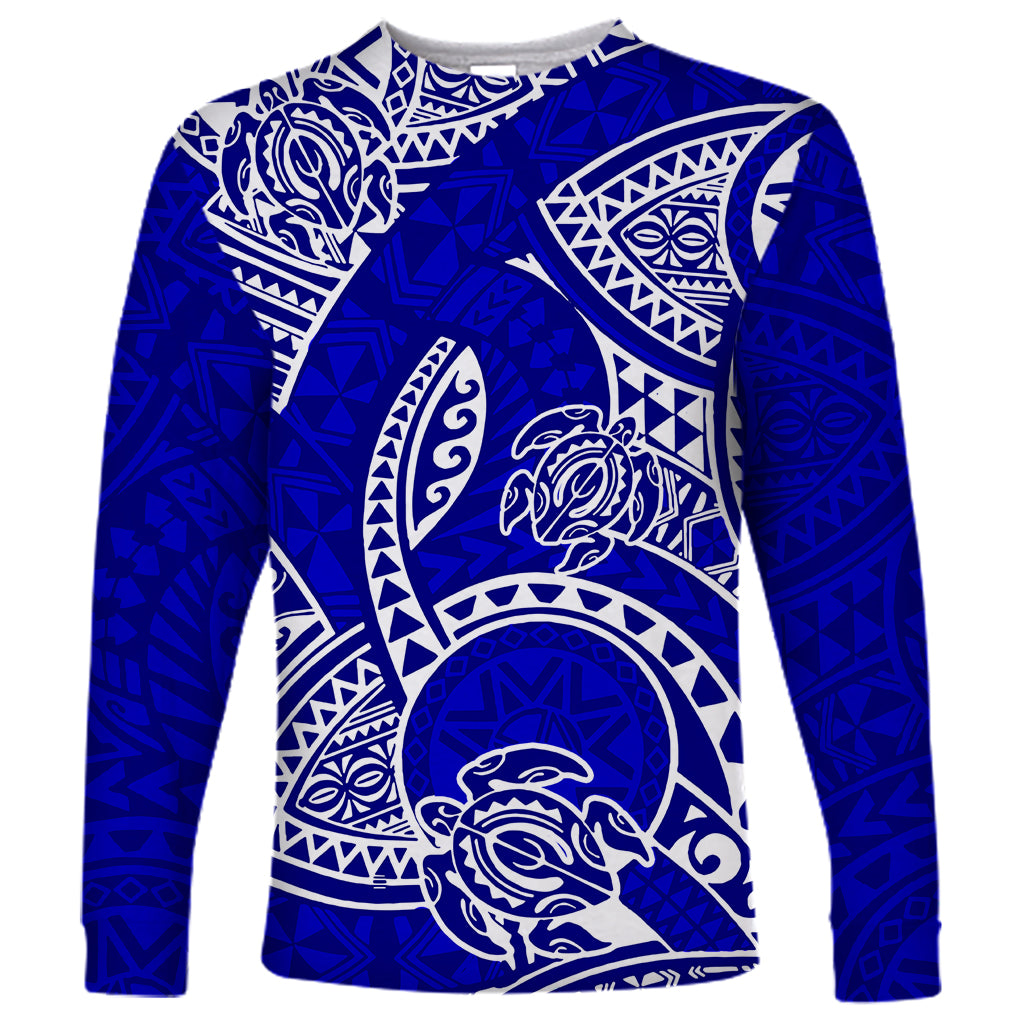 Polynesian Pride Hawaii Long Sleeve Shirt Hawaiian Tribal Honu Blue Version - Wonder Print Shop