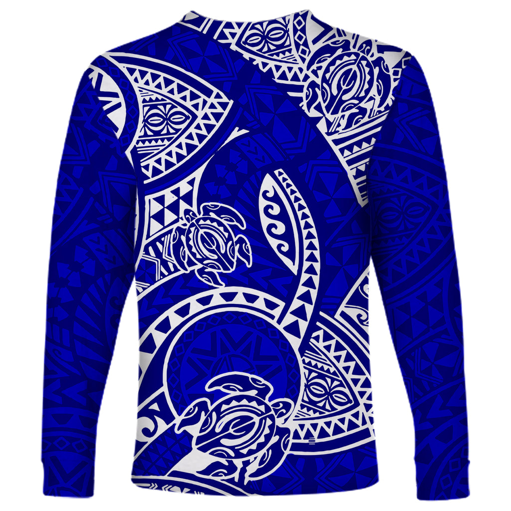 Polynesian Pride Hawaii Long Sleeve Shirt Hawaiian Tribal Honu Blue Version - Wonder Print Shop
