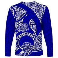 Polynesian Pride Hawaii Long Sleeve Shirt Hawaiian Tribal Honu Blue Version - Wonder Print Shop