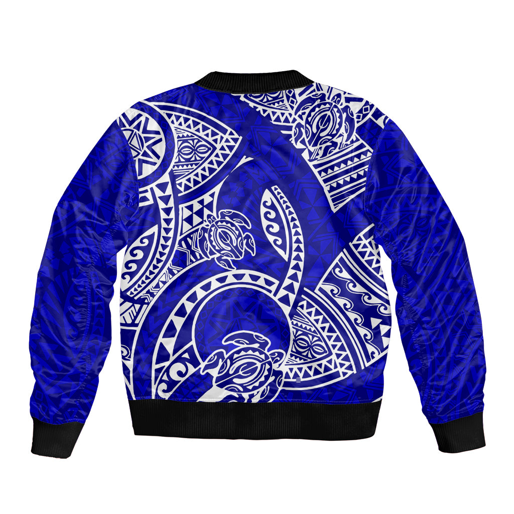 Polynesian Pride Hawaii Sleeve Zip Bomber Jacket Hawaiian Tribal Honu Blue Version - Wonder Print Shop