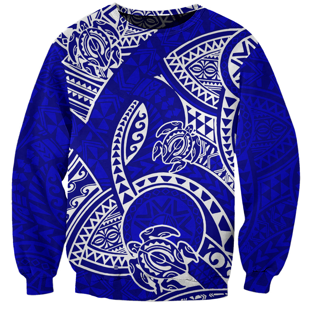 Polynesian Pride Hawaii Sweatshirt Hawaiian Tribal Honu Blue Version - Wonder Print Shop