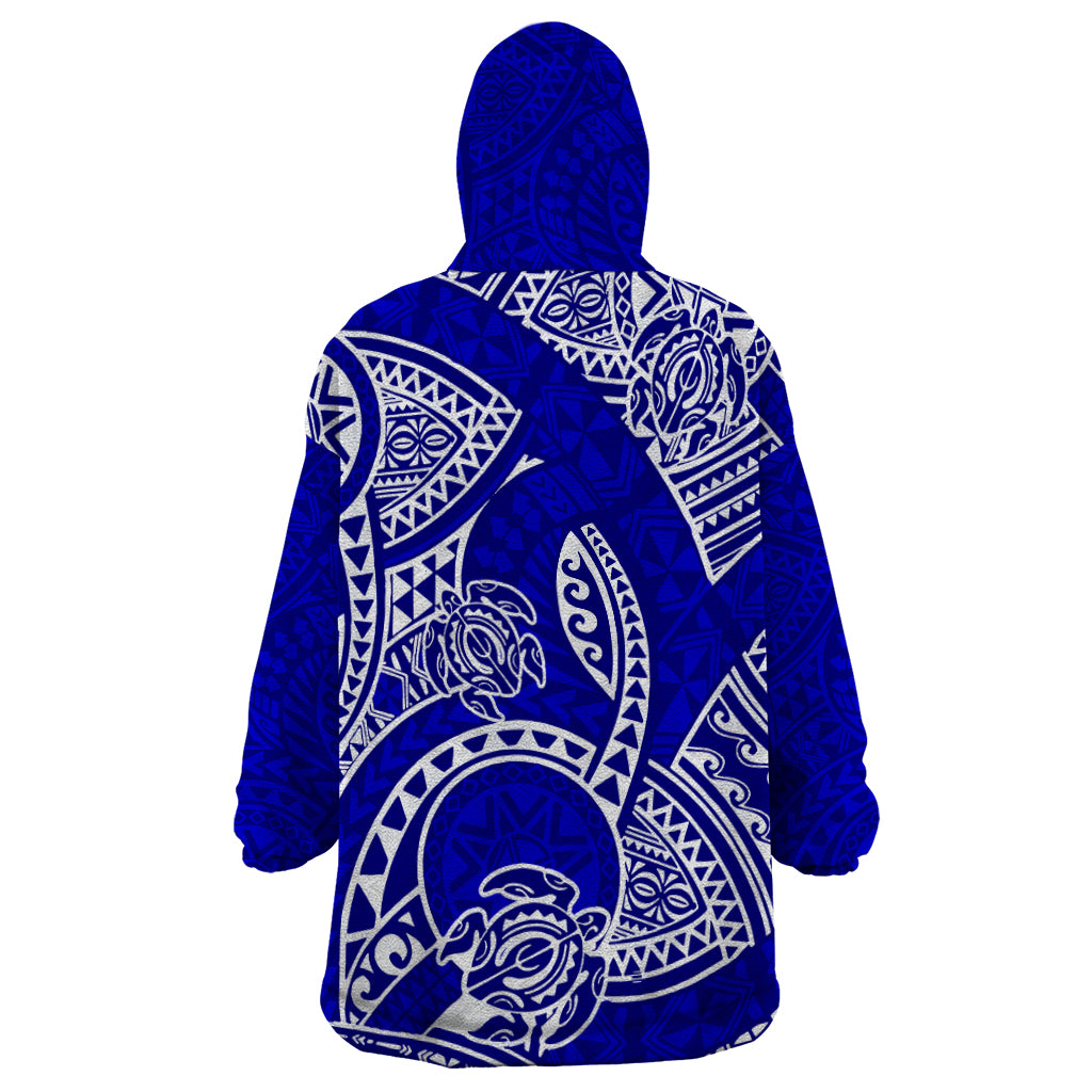 Polynesian Pride Hawaii Wearable Blanket Hoodie Hawaiian Tribal Honu Blue Version - Wonder Print Shop