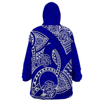 Polynesian Pride Hawaii Wearable Blanket Hoodie Hawaiian Tribal Honu Blue Version - Wonder Print Shop