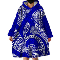 Polynesian Pride Hawaii Wearable Blanket Hoodie Hawaiian Tribal Honu Blue Version - Wonder Print Shop