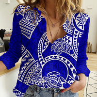 Polynesian Pride Hawaii Women Casual Shirt Hawaiian Tribal Honu Blue Version - Wonder Print Shop