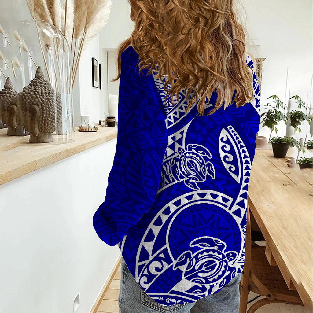 Polynesian Pride Hawaii Women Casual Shirt Hawaiian Tribal Honu Blue Version - Wonder Print Shop