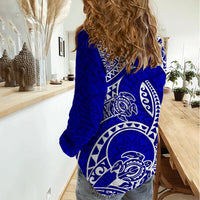 Polynesian Pride Hawaii Women Casual Shirt Hawaiian Tribal Honu Blue Version - Wonder Print Shop