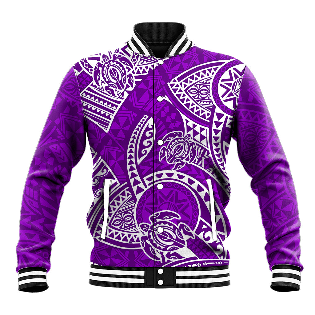 Polynesian Pride Hawaii Baseball Jacket Hawaiian Tribal Honu Purple Version - Wonder Print Shop