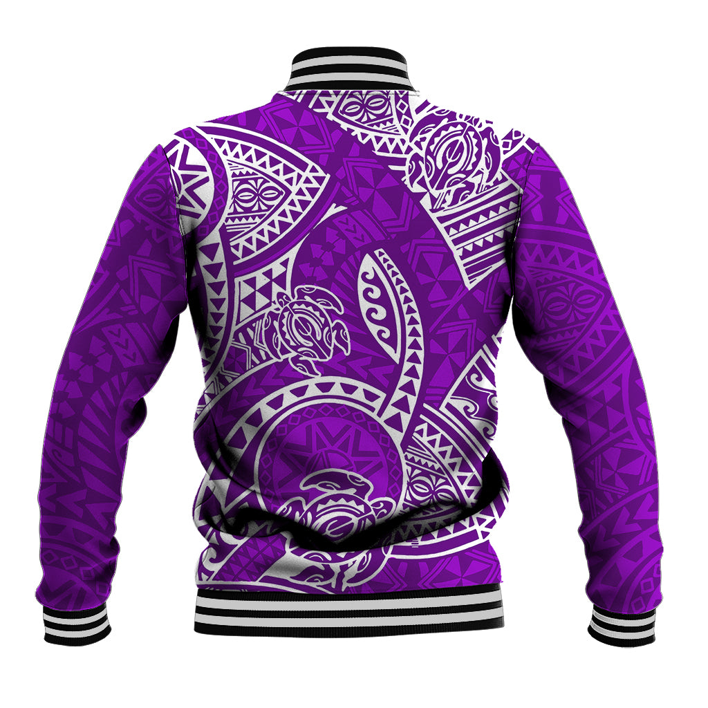 Polynesian Pride Hawaii Baseball Jacket Hawaiian Tribal Honu Purple Version - Wonder Print Shop