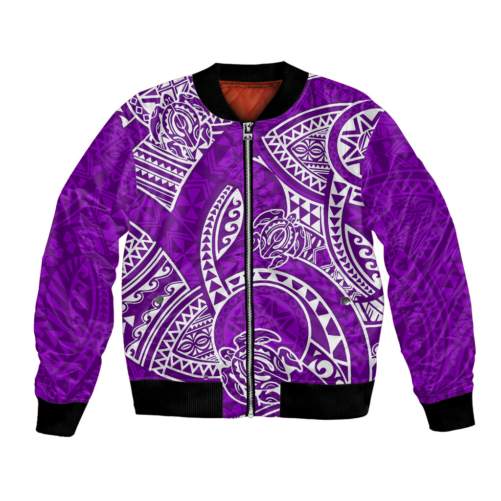 Polynesian Pride Hawaii Bomber Jacket Hawaiian Tribal Honu Purple Version - Wonder Print Shop