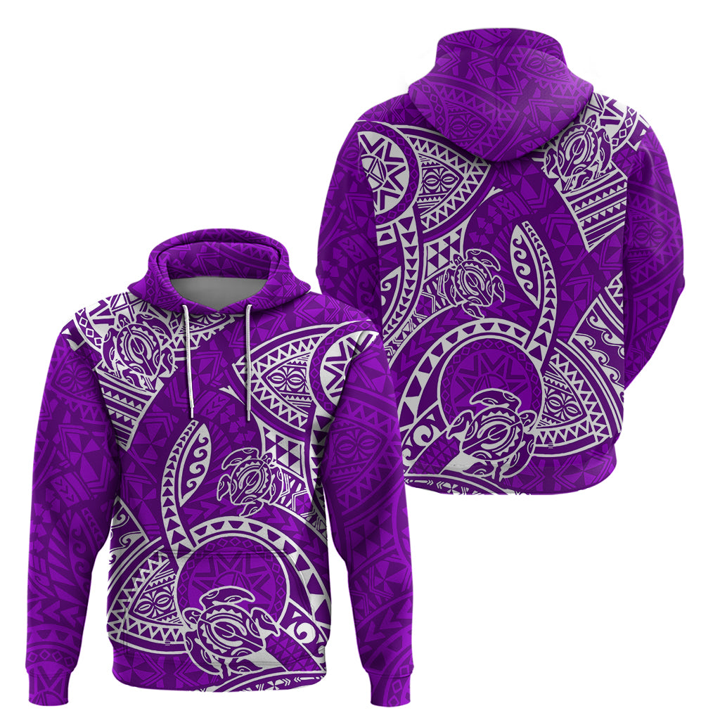 Polynesian Pride Hawaii Hoodie Hawaiian Tribal Honu Purple Version - Wonder Print Shop