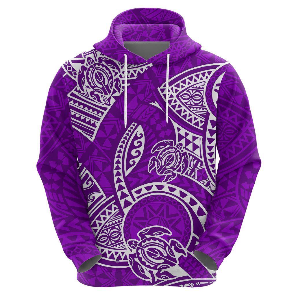 Polynesian Pride Hawaii Hoodie Hawaiian Tribal Honu Purple Version - Wonder Print Shop
