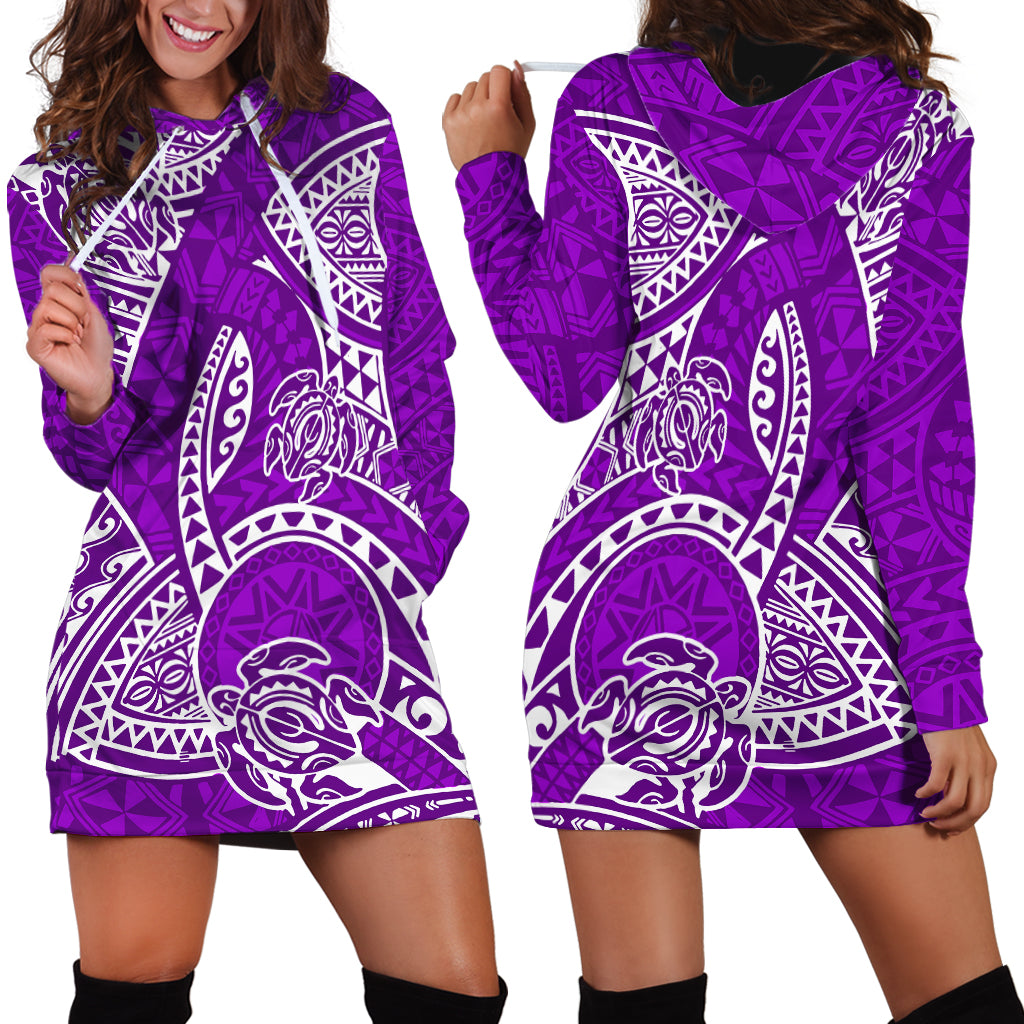 Polynesian Pride Hawaii Hoodie Dress Hawaiian Tribal Honu Purple Version - Wonder Print Shop