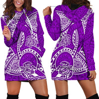 Polynesian Pride Hawaii Hoodie Dress Hawaiian Tribal Honu Purple Version - Wonder Print Shop