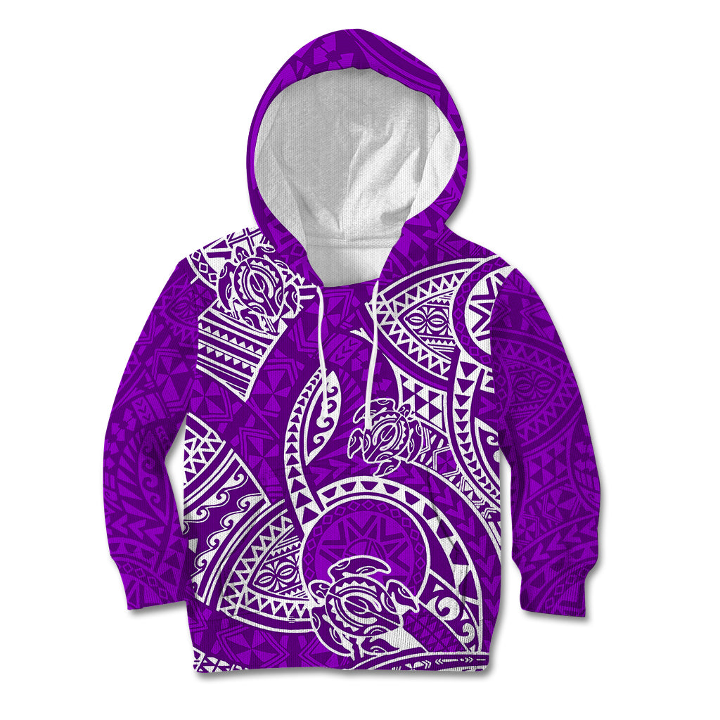 Polynesian Pride Hawaii Kid Hoodie Hawaiian Tribal Honu Purple Version - Wonder Print Shop