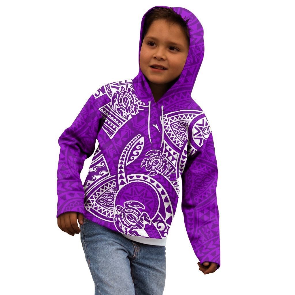 Polynesian Pride Hawaii Kid Hoodie Hawaiian Tribal Honu Purple Version - Wonder Print Shop