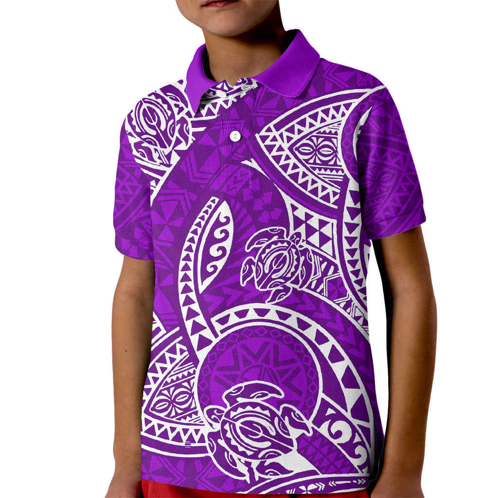 Polynesian Pride Hawaii Kid Polo Shirt Hawaiian Tribal Honu Purple Version - Wonder Print Shop