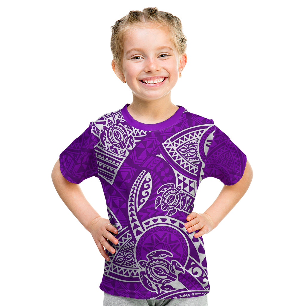 Polynesian Pride Hawaii Kid T Shirt Hawaiian Tribal Honu Purple Version - Wonder Print Shop