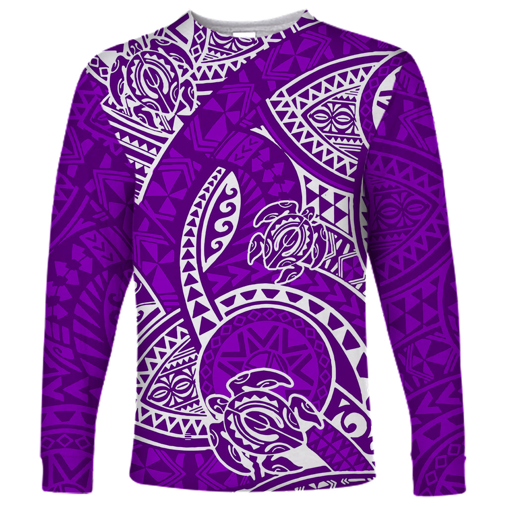 Polynesian Pride Hawaii Long Sleeve Shirt Hawaiian Tribal Honu Purple Version - Wonder Print Shop