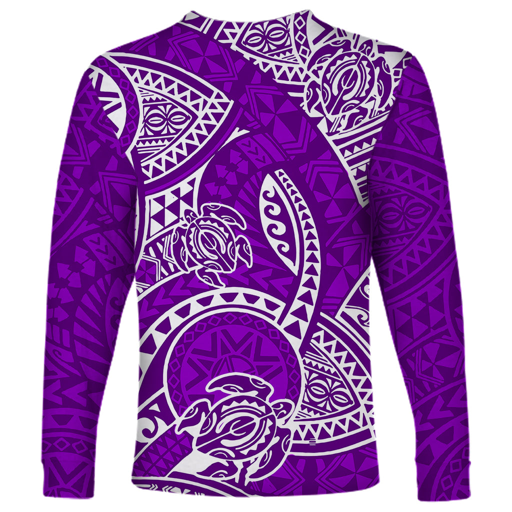 Polynesian Pride Hawaii Long Sleeve Shirt Hawaiian Tribal Honu Purple Version - Wonder Print Shop