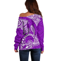 Polynesian Pride Hawaii Off Shoulder Sweater Hawaiian Tribal Honu Purple Version - Wonder Print Shop