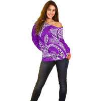 Polynesian Pride Hawaii Off Shoulder Sweater Hawaiian Tribal Honu Purple Version - Wonder Print Shop