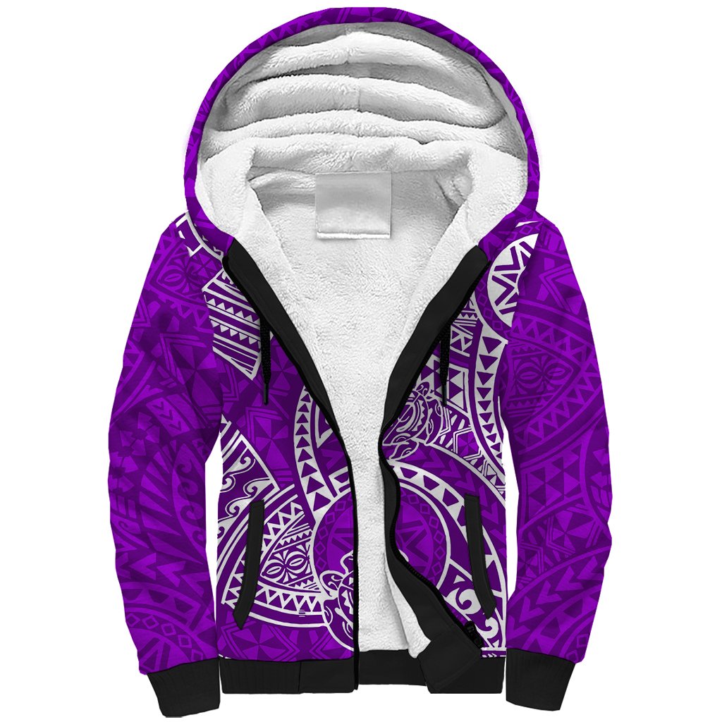 Polynesian Pride Hawaii Sherpa Hoodie Hawaiian Tribal Honu Purple Version - Wonder Print Shop