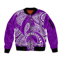 Polynesian Pride Hawaii Sleeve Zip Bomber Jacket Hawaiian Tribal Honu Purple Version - Wonder Print Shop