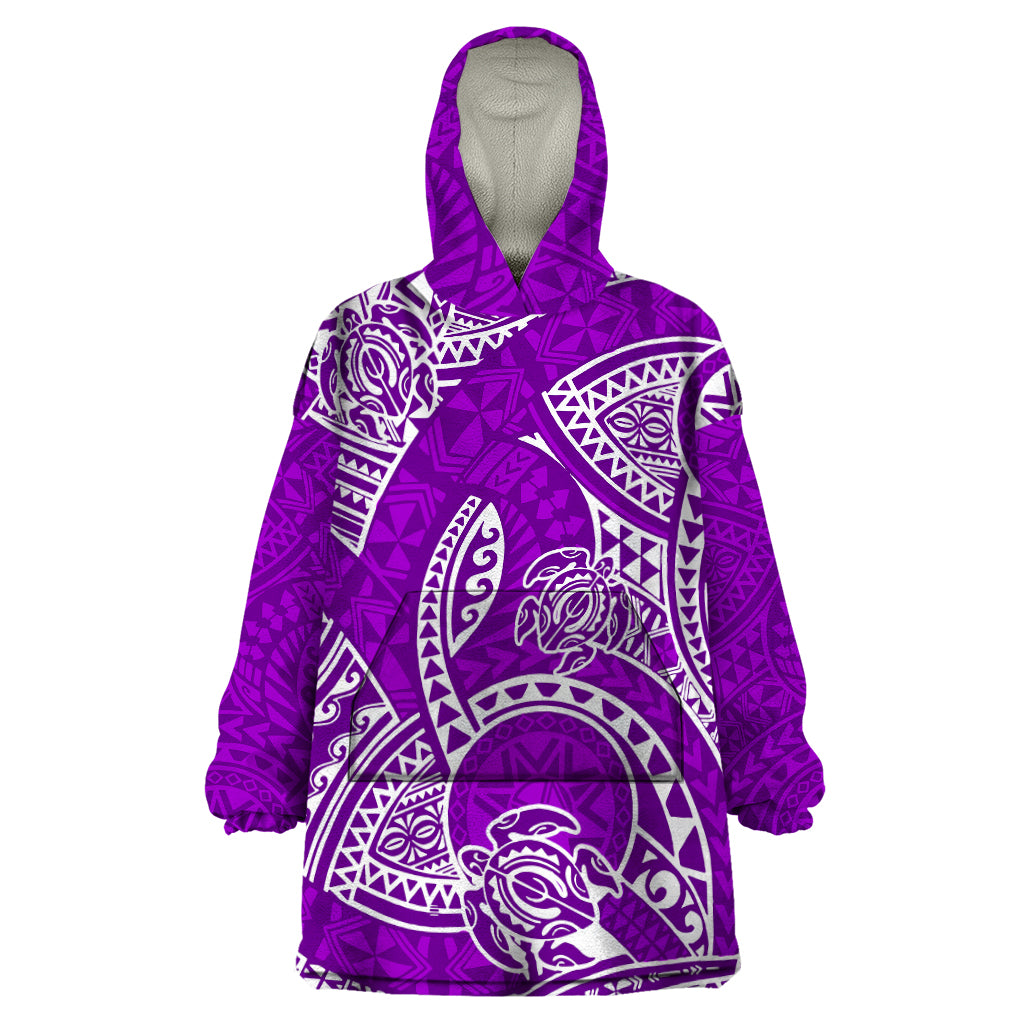 Polynesian Pride Hawaii Wearable Blanket Hoodie Hawaiian Tribal Honu Purple Version - Wonder Print Shop