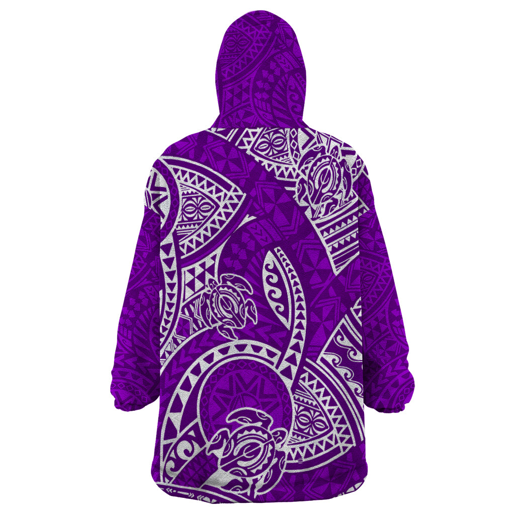 Polynesian Pride Hawaii Wearable Blanket Hoodie Hawaiian Tribal Honu Purple Version - Wonder Print Shop