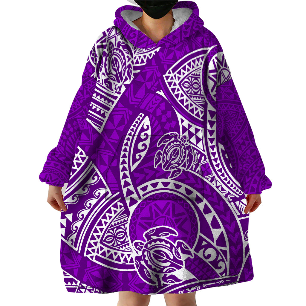 Polynesian Pride Hawaii Wearable Blanket Hoodie Hawaiian Tribal Honu Purple Version - Wonder Print Shop