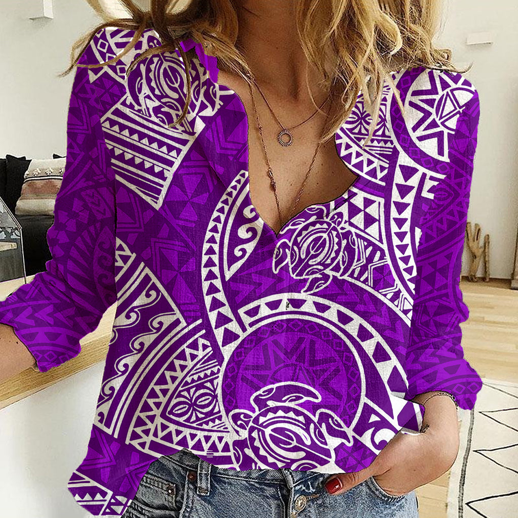 Polynesian Pride Hawaii Women Casual Shirt Hawaiian Tribal Honu Purple Version - Wonder Print Shop
