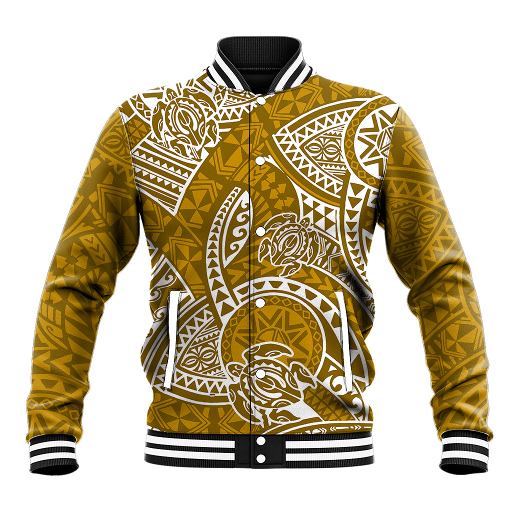 Polynesian Pride Hawaii Baseball Jacket Hawaiian Tribal Honu Gold Version - Wonder Print Shop
