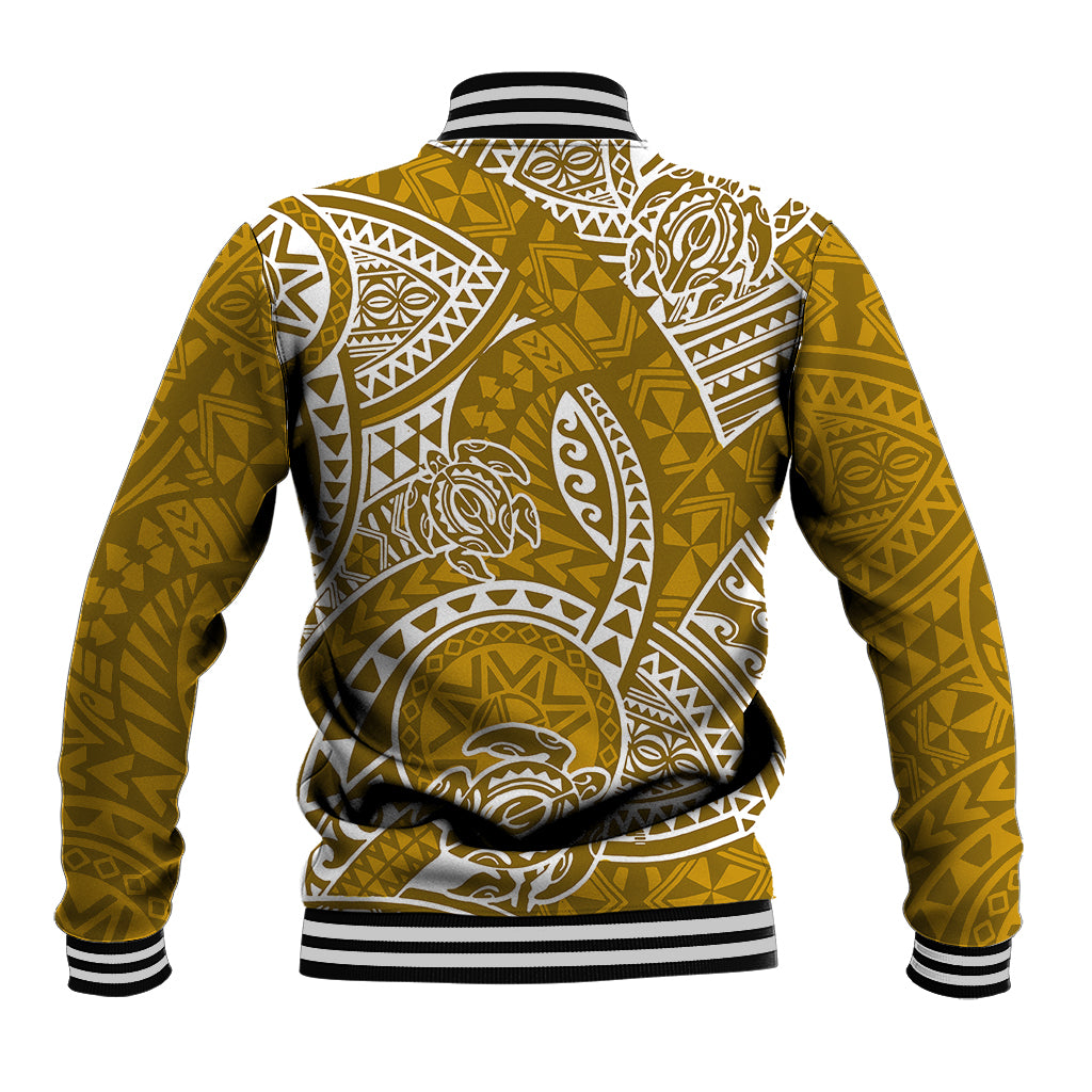 Polynesian Pride Hawaii Baseball Jacket Hawaiian Tribal Honu Gold Version - Wonder Print Shop