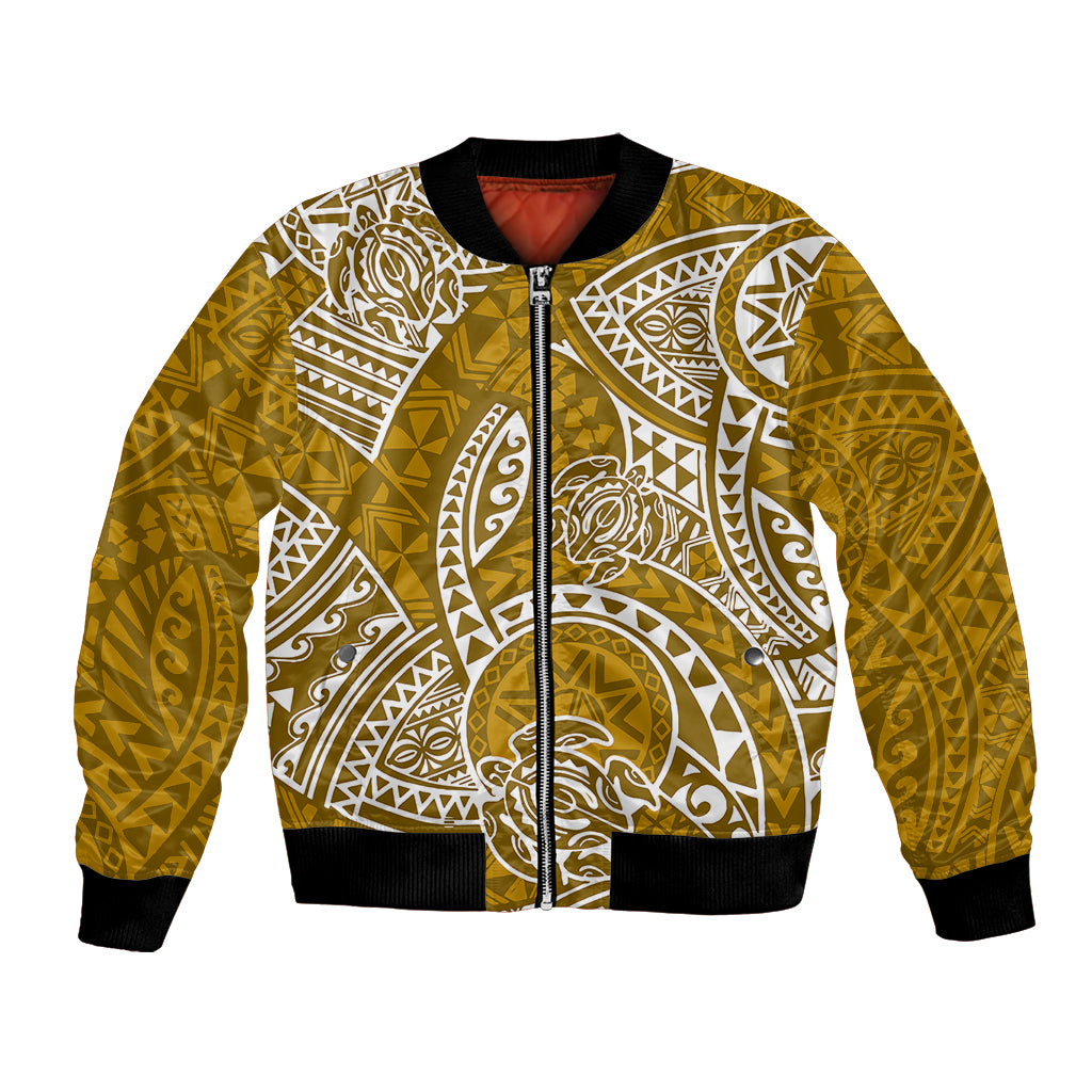 Polynesian Pride Hawaii Bomber Jacket Hawaiian Tribal Honu Gold Version - Wonder Print Shop