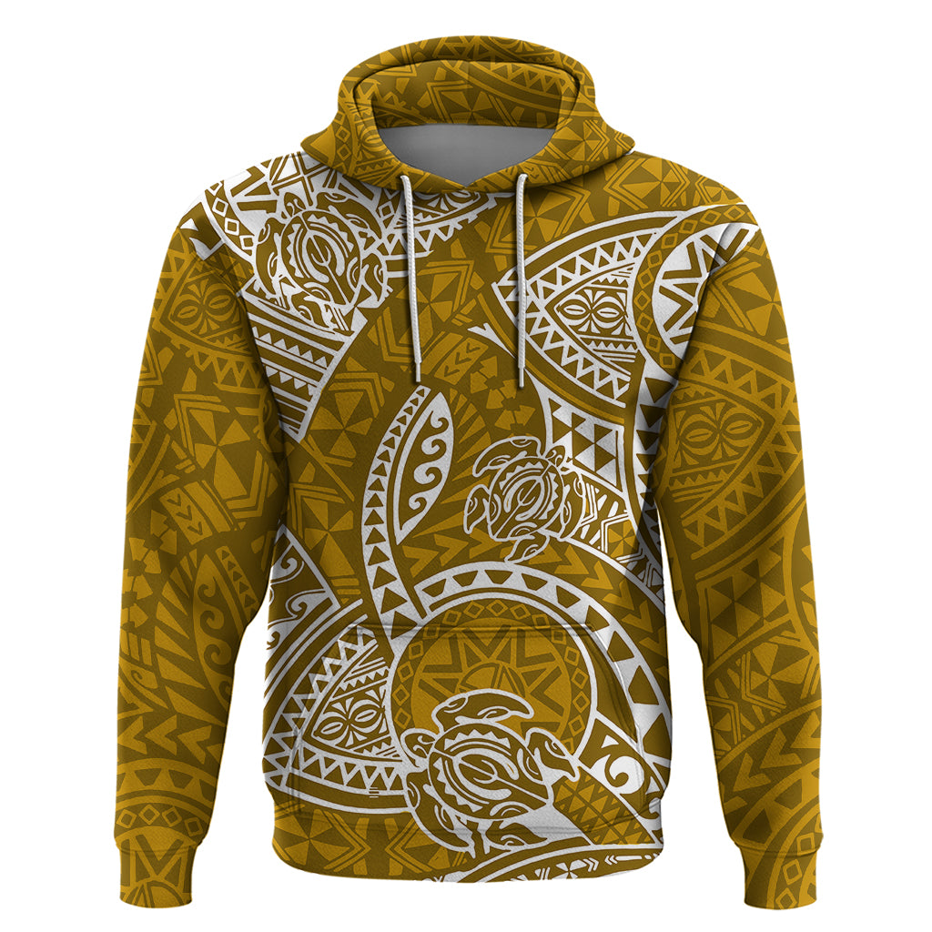 Polynesian Pride Hawaii Hoodie Hawaiian Tribal Honu Gold Version - Wonder Print Shop