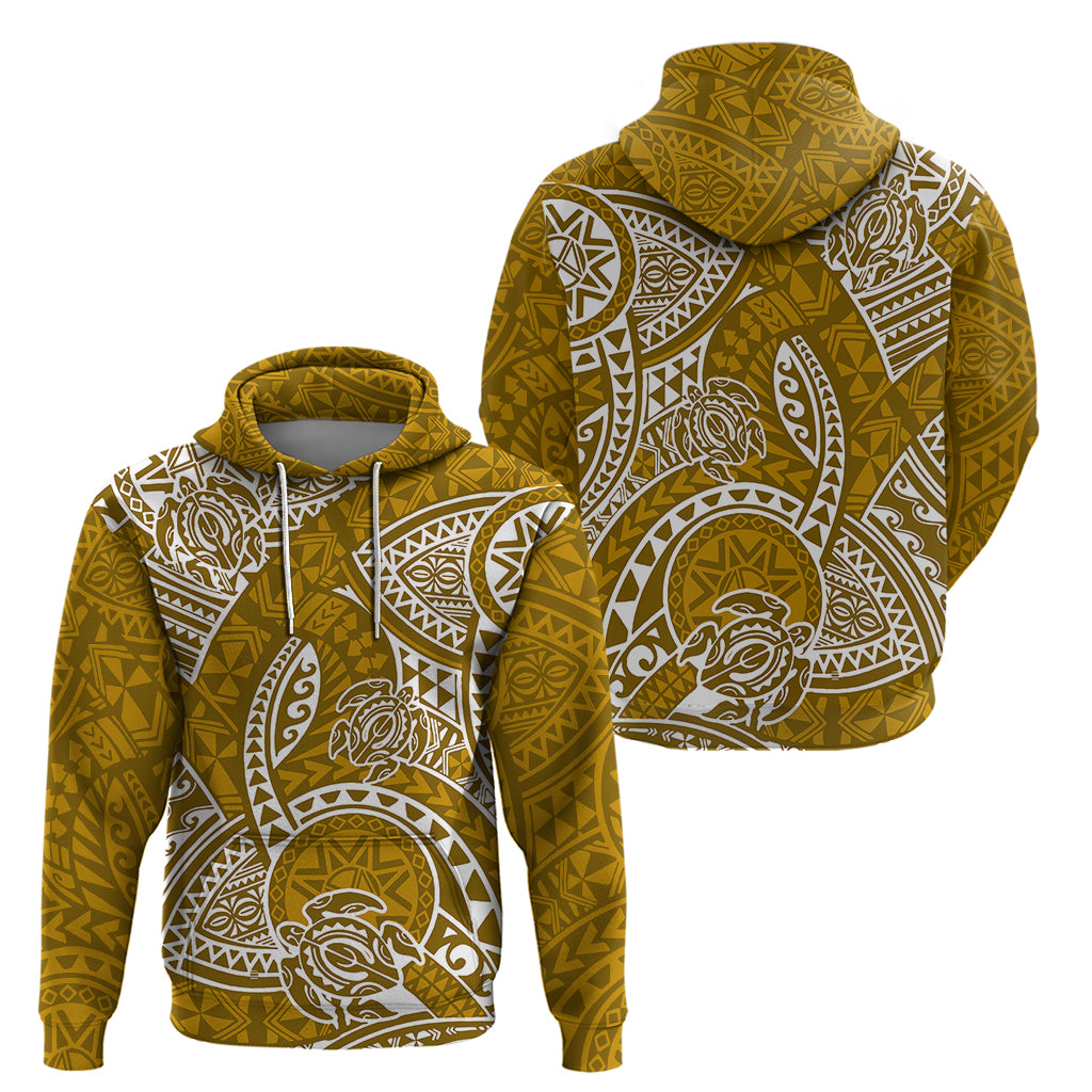 Polynesian Pride Hawaii Hoodie Hawaiian Tribal Honu Gold Version - Wonder Print Shop