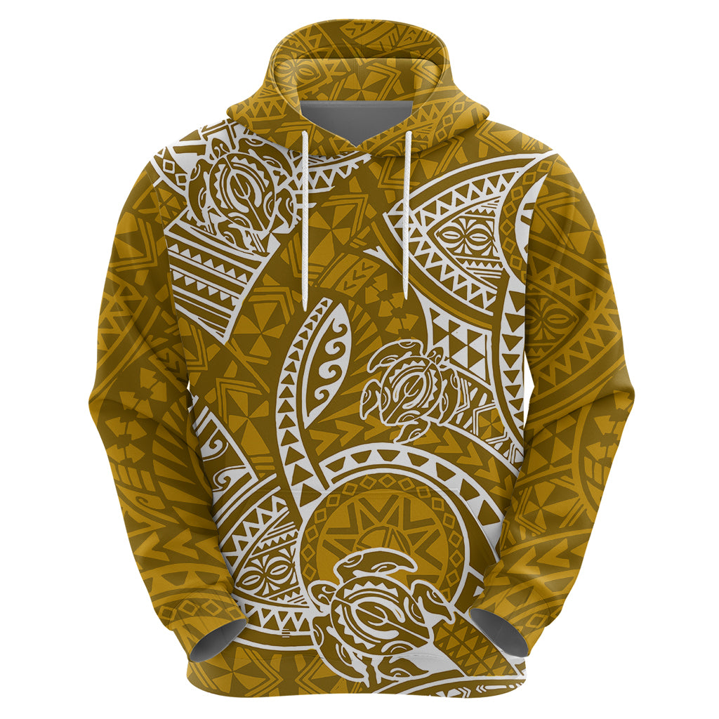 Polynesian Pride Hawaii Hoodie Hawaiian Tribal Honu Gold Version - Wonder Print Shop