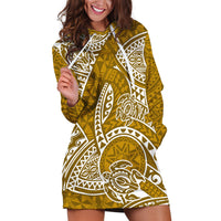 Polynesian Pride Hawaii Hoodie Dress Hawaiian Tribal Honu Gold Version - Wonder Print Shop