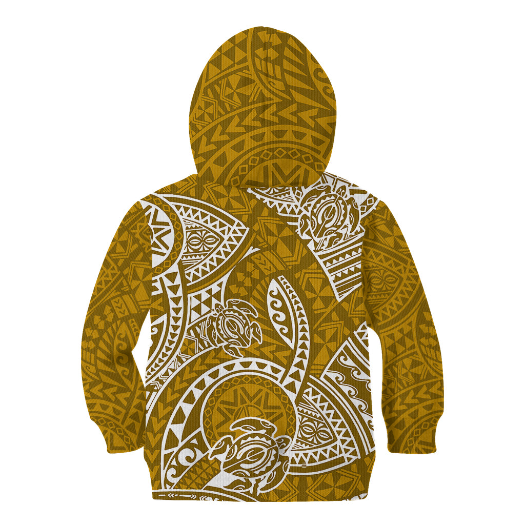 Polynesian Pride Hawaii Kid Hoodie Hawaiian Tribal Honu Gold Version - Wonder Print Shop
