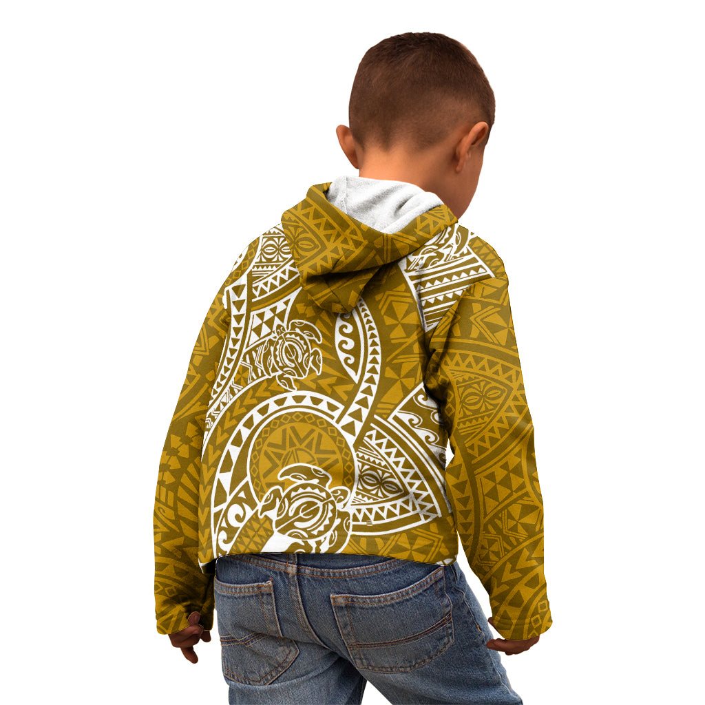 Polynesian Pride Hawaii Kid Hoodie Hawaiian Tribal Honu Gold Version - Wonder Print Shop