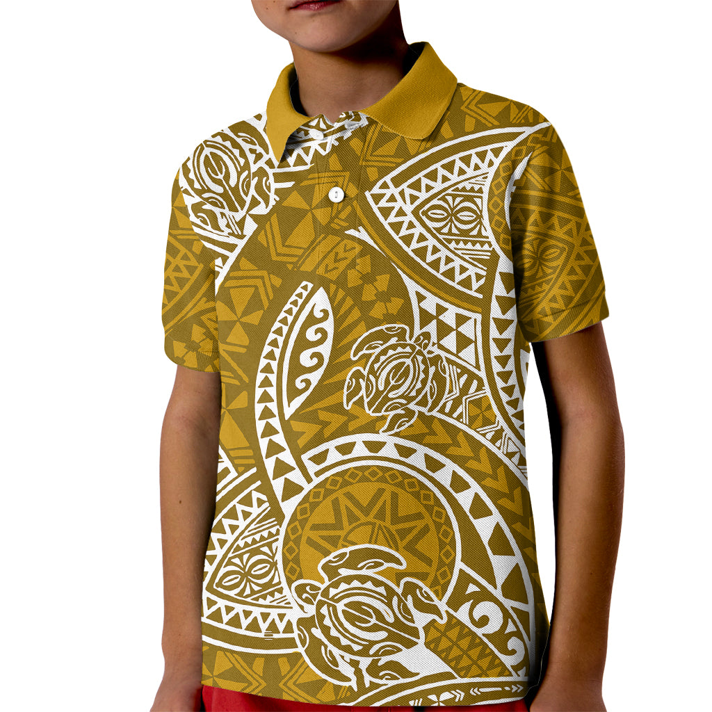Polynesian Pride Hawaii Kid Polo Shirt Hawaiian Tribal Honu Gold Version - Wonder Print Shop
