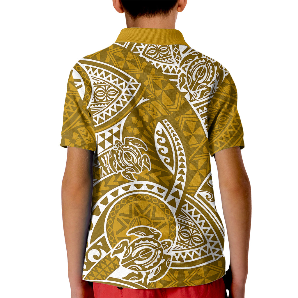 Polynesian Pride Hawaii Kid Polo Shirt Hawaiian Tribal Honu Gold Version - Wonder Print Shop