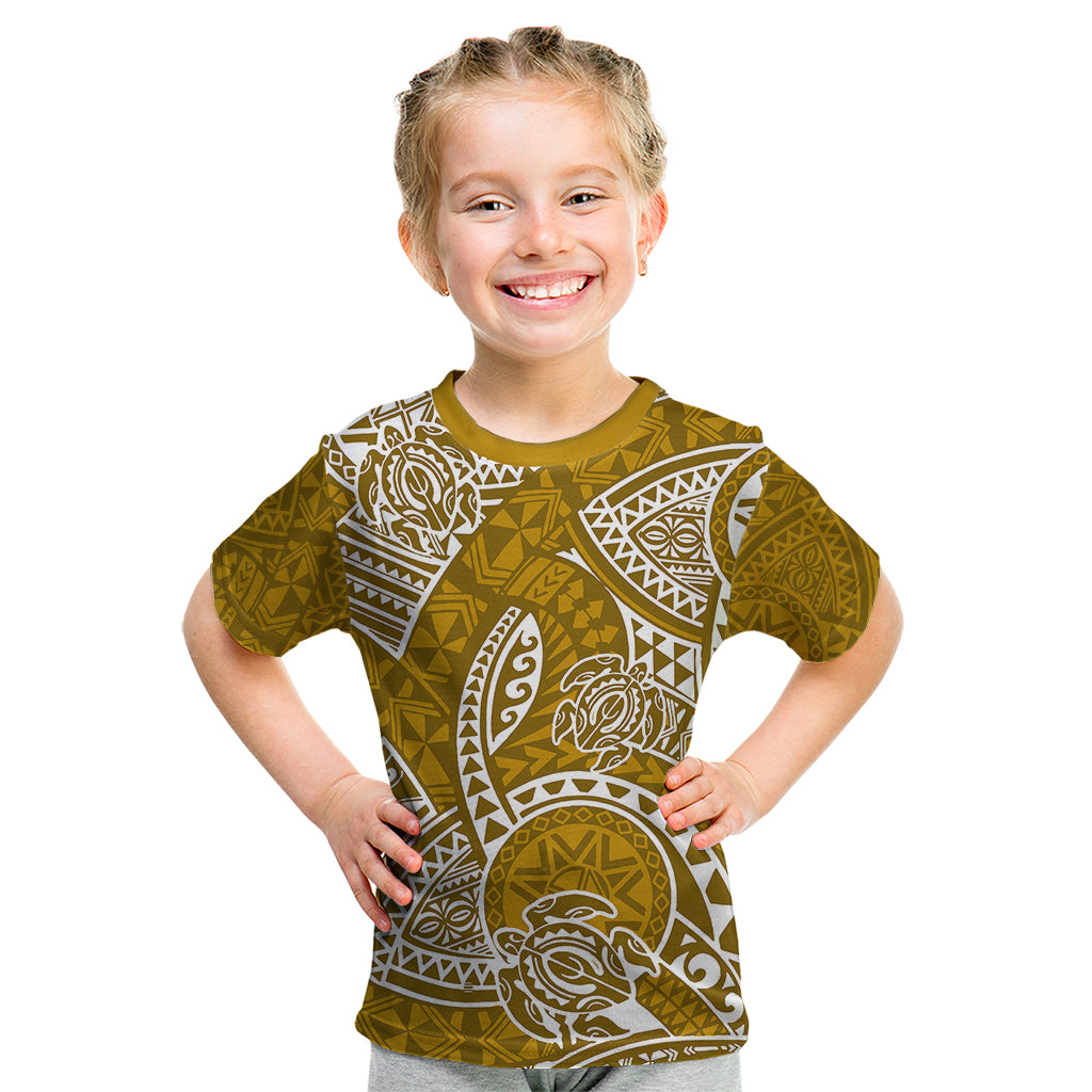 Polynesian Pride Hawaii Kid T Shirt Hawaiian Tribal Honu Gold Version - Wonder Print Shop