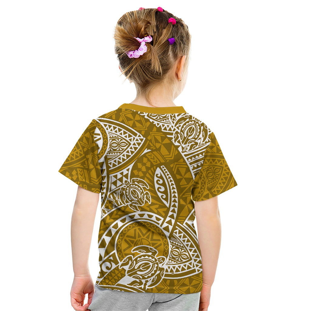Polynesian Pride Hawaii Kid T Shirt Hawaiian Tribal Honu Gold Version - Wonder Print Shop